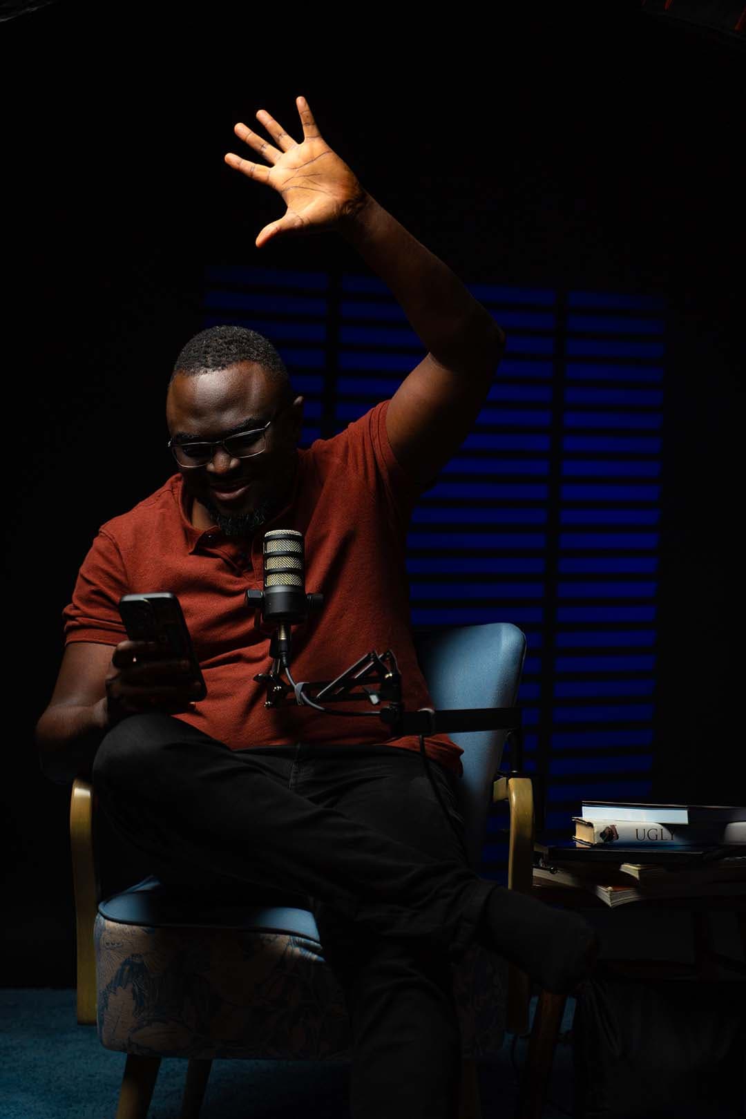 Podcast roundtable recording setup